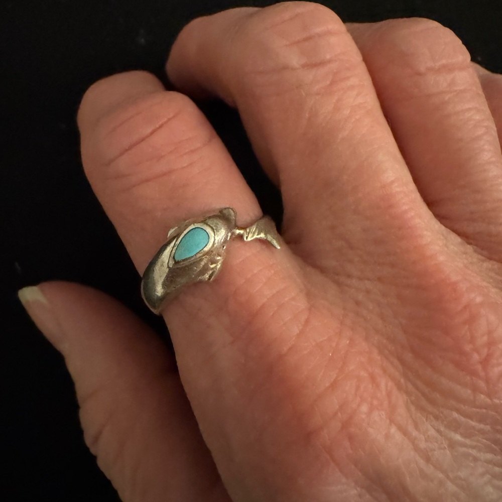 925 Silver Turquoise Dolphin Ring - image 1